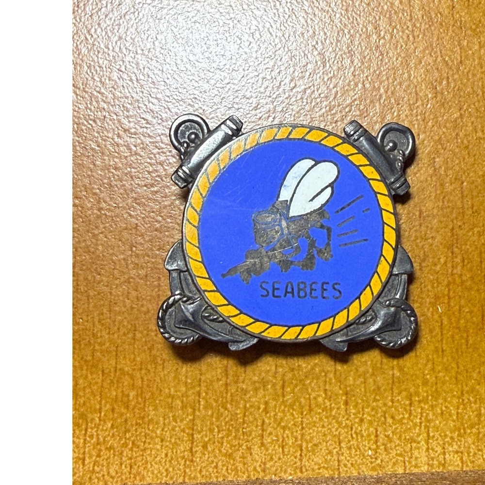 Vintage US Navy Seabees Sterling Silver Enamel Sweetheart Pin Brooch Military